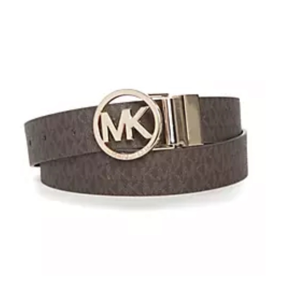 Michael Kors Gold Tone Brown Gray Black Logo Women’s Reversible Belt Size M